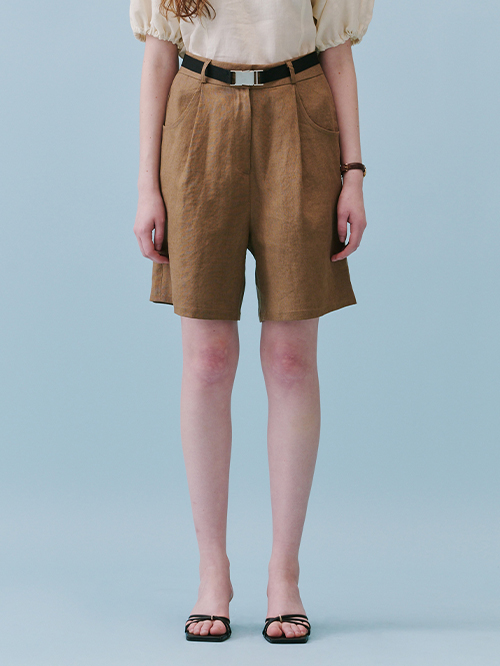 Buckle Linen Shorts_(Brown)